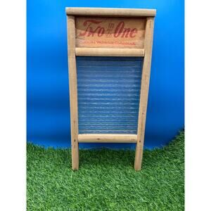 Vintage “Two in One Jr.” Glass & Wood Washboard Carolina Washboard Co